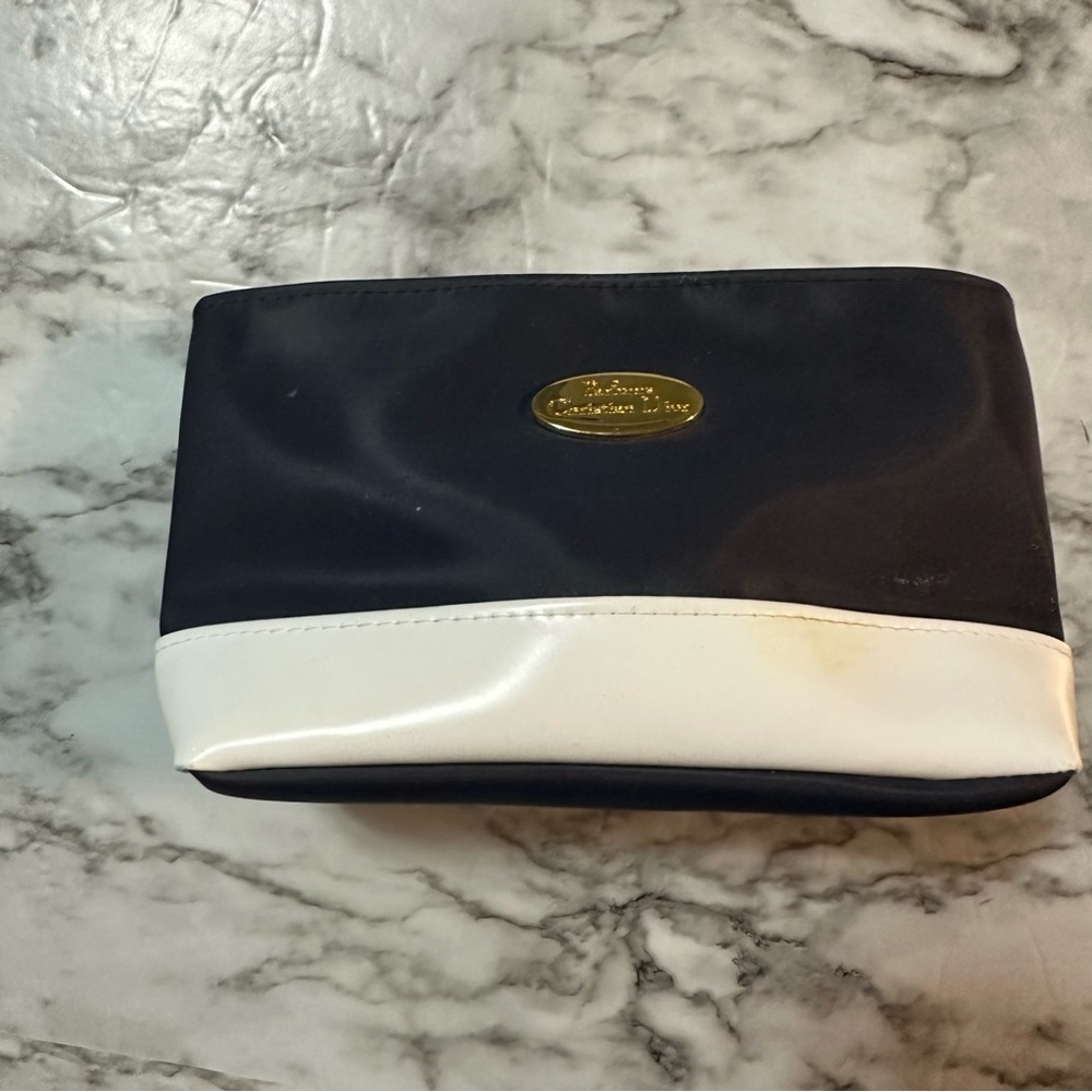 Christian Dior Vintage makeup bag pencil case classic style blue and white